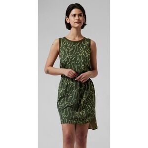 Athleta Green Abstract Print Sleeveless Drawstring Waist Mini Dress Size S Small